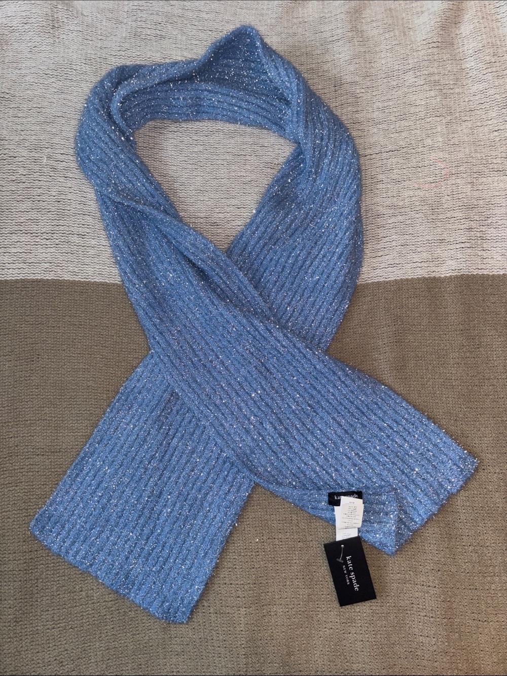 kate spade Light Blue Sparkly Metallic Ribbed Scarf